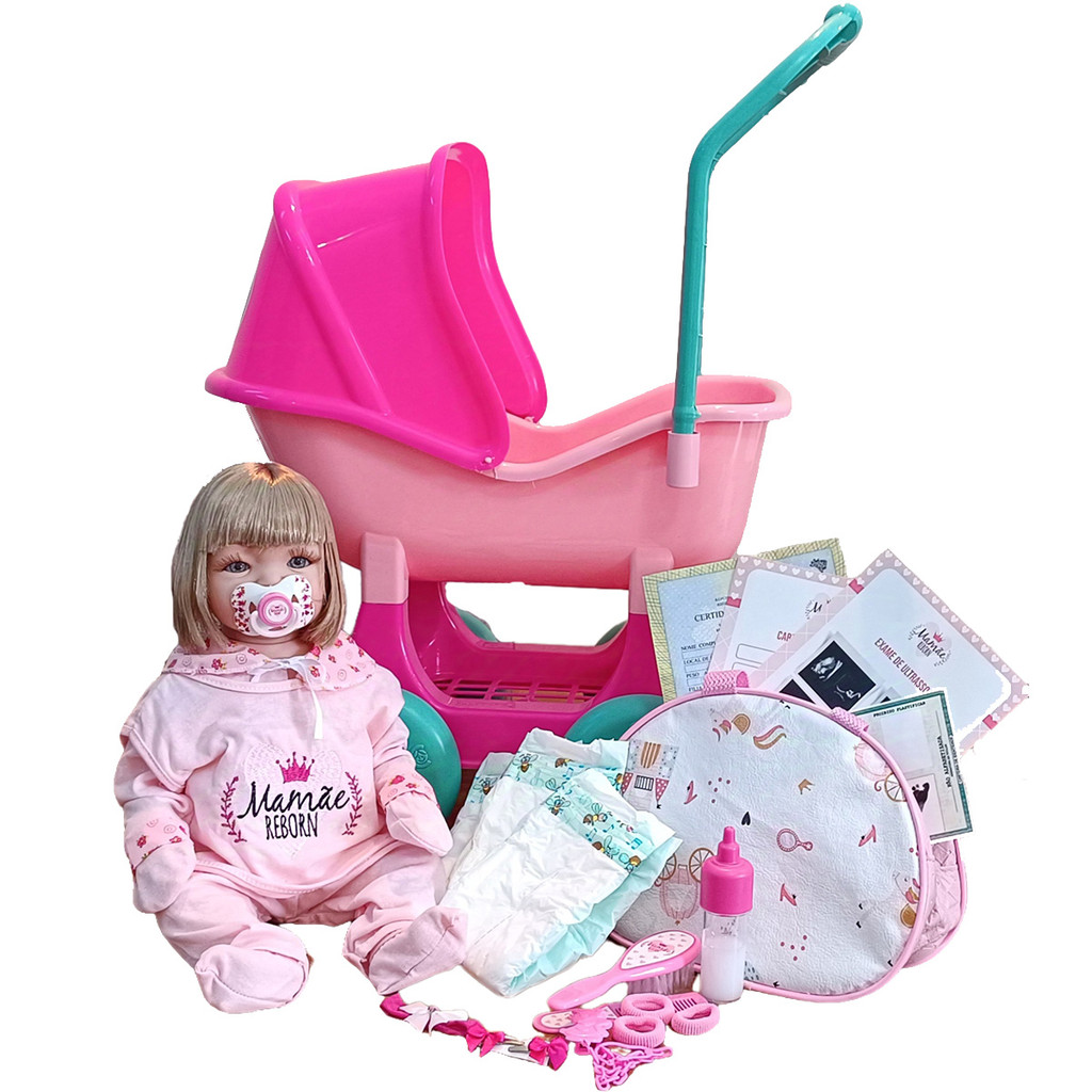 Bebê Reborn Silicone Enxoval 28 Itens Boneca Carrinho Berço em Oferta na Shopee