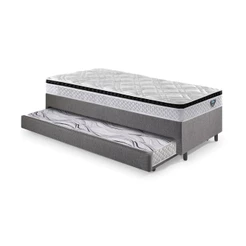 Bicama Box Solteiro Linho Cinza 88x188 inHouse Molas Ensacadas + Colchão Auxiliar Ecoflex