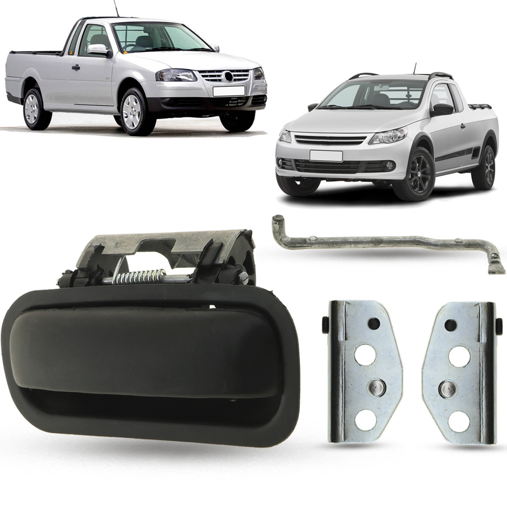 Kit Maçaneta Externa + Par de Batente da Tampa Traseira da Caçamba Volkswagen Saveiro G2 G3 G4 1997 a 2009