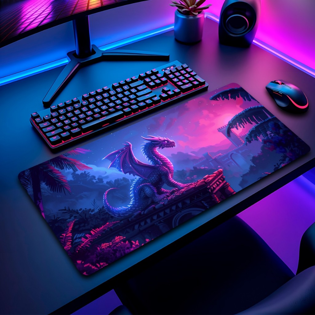 Mouse Pad Dragao Japones Gamer Antiderrapante Grande  70x35cm borda costurada