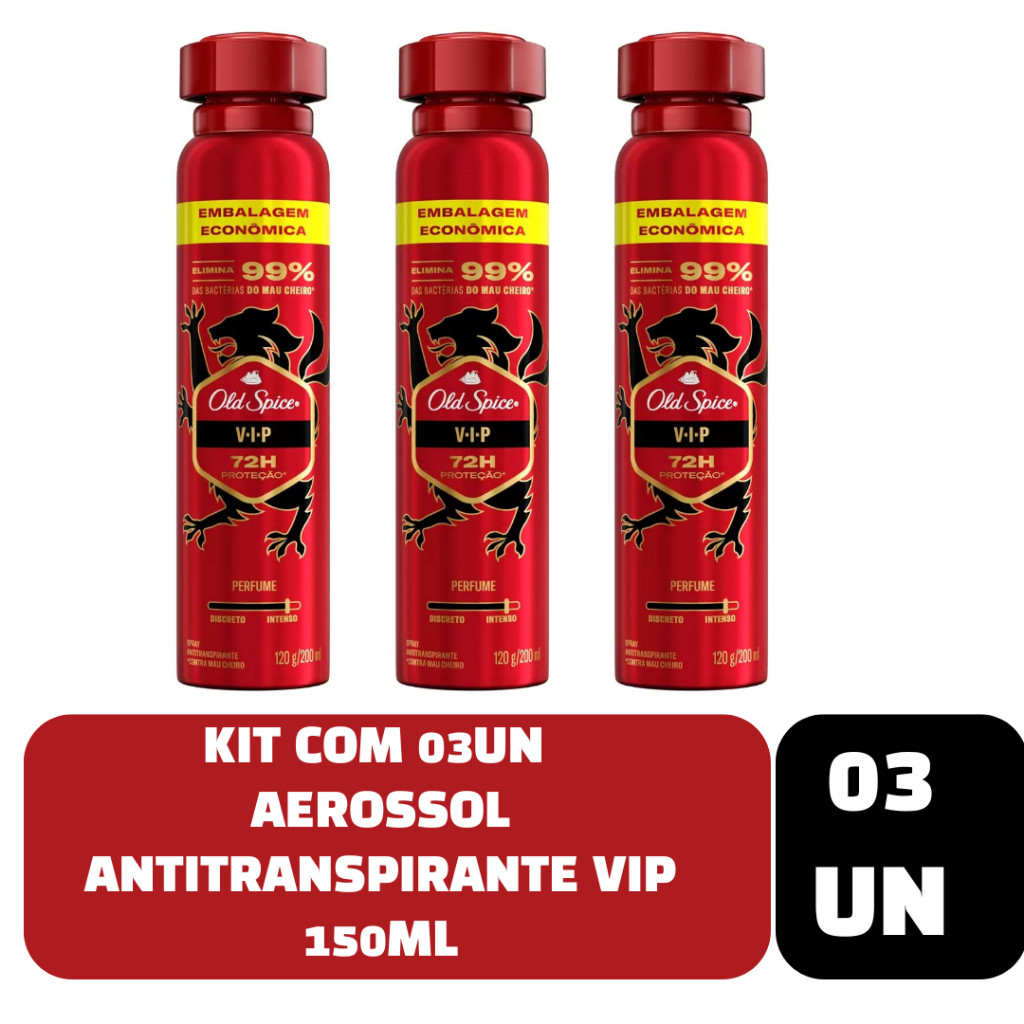 Kit com 03un Desodorante Spray Antitranspirante Old Spice VIP Masculino 72 Horas 150ml