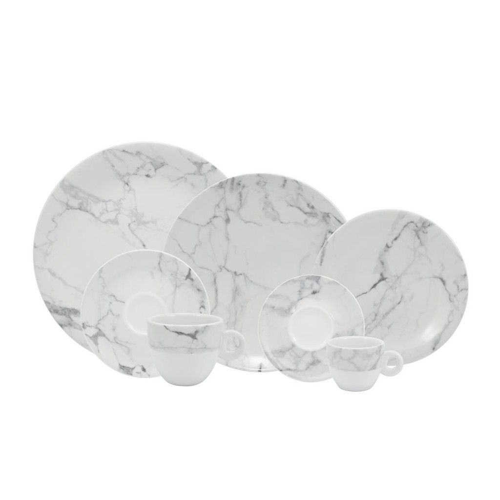 Jogo de Jantar 42 Peças Chá Marmore Porcelana Schmidt em Oferta na Shopee