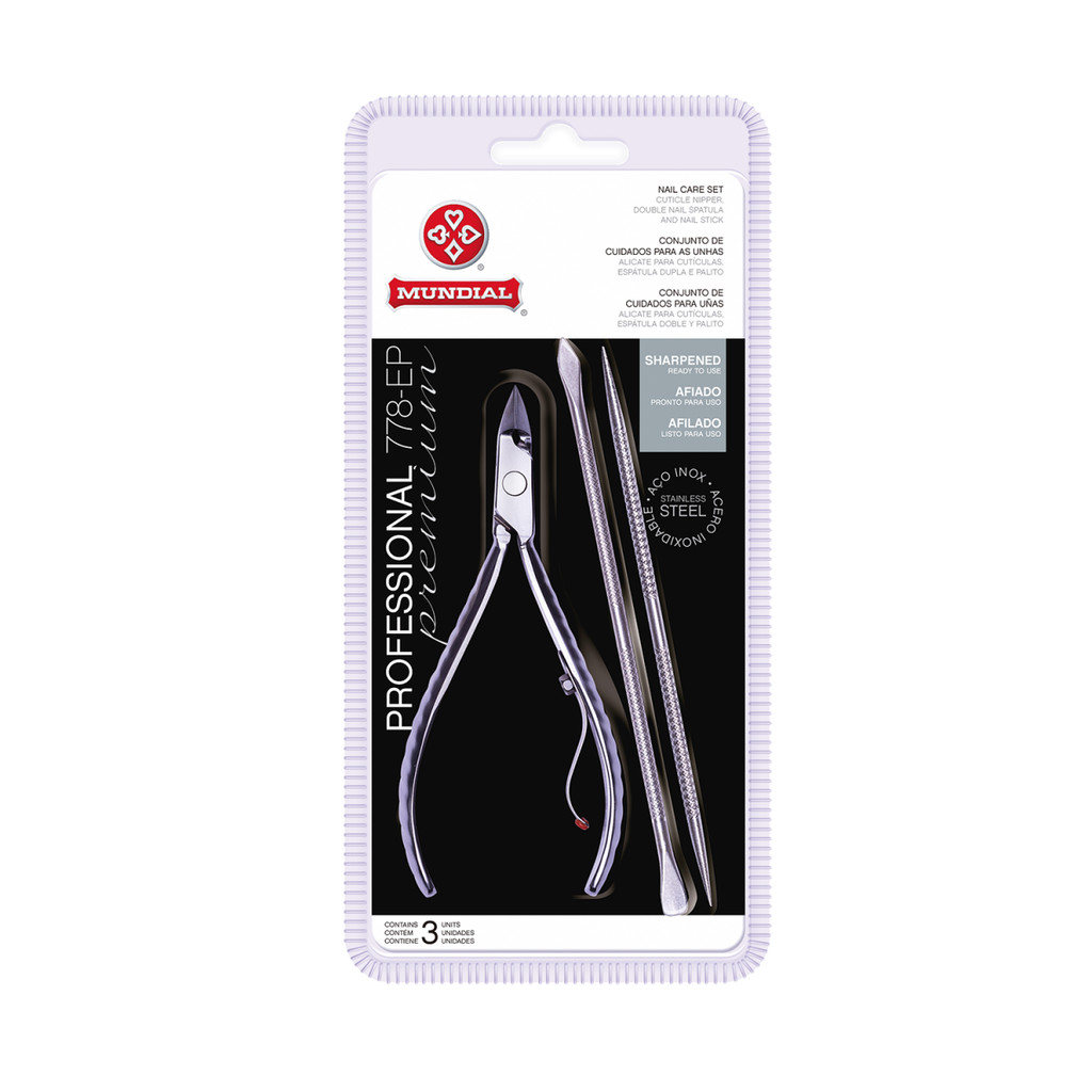 ALICATE CUTICULA 778-EP COM ESPATULA DUPLA E PALITO PROFESSIONAL PREMIUM INOX MUNDIAL