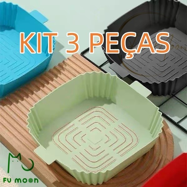Kit De 3 Forma De Silicone Air Fryer Antiaderente Cesto Silicone Fritadeira Elétrica Quadrado