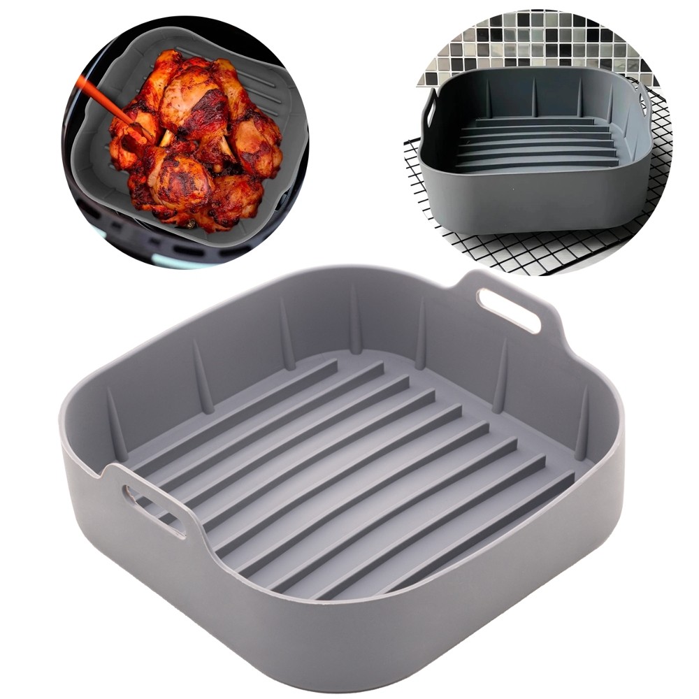 Forma Quadrada De Silicone Para Airfryer Multiuso Cinza Não Suja 20x7cm Fritadeira Elétrica - Lyor