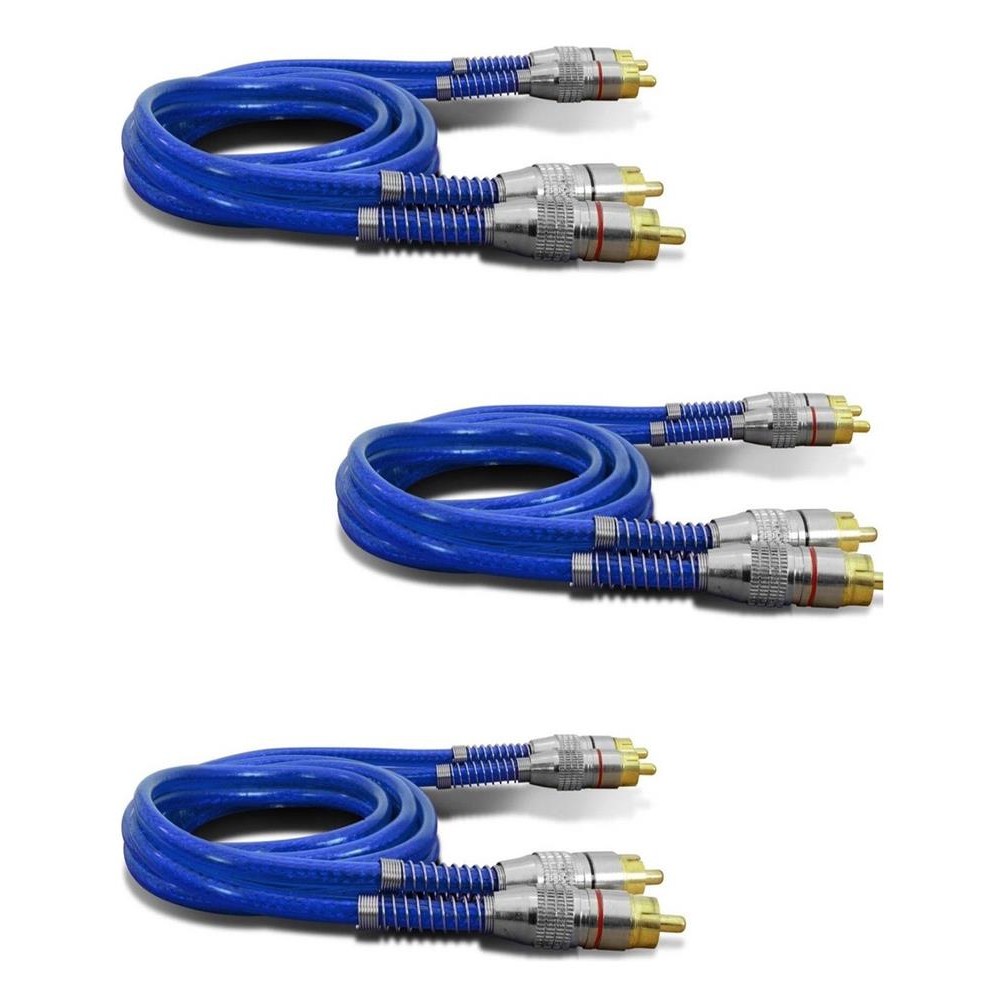Kit 3 Cabos Rca 1 Metro Dupla Blindagem 1m 5mm Azul em Oferta na Shopee
