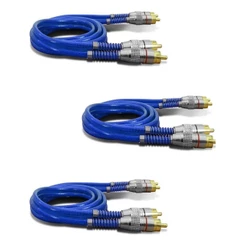 Kit 3 Cabos Rca 1 Metro Dupla Blindagem 1m 5mm Azul