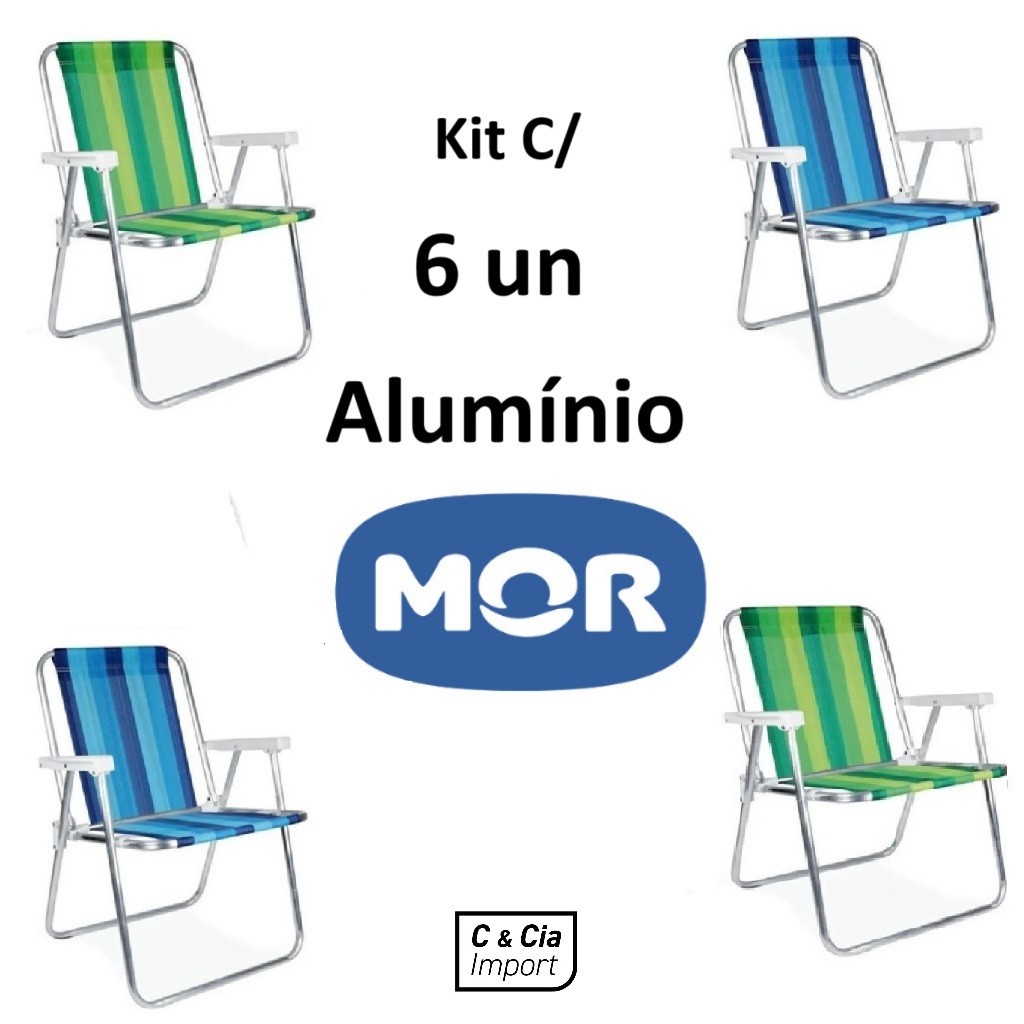 Kit 6 Cadeiras De Praia Alta Alumínio Reforçado Mor Sortida 110kg