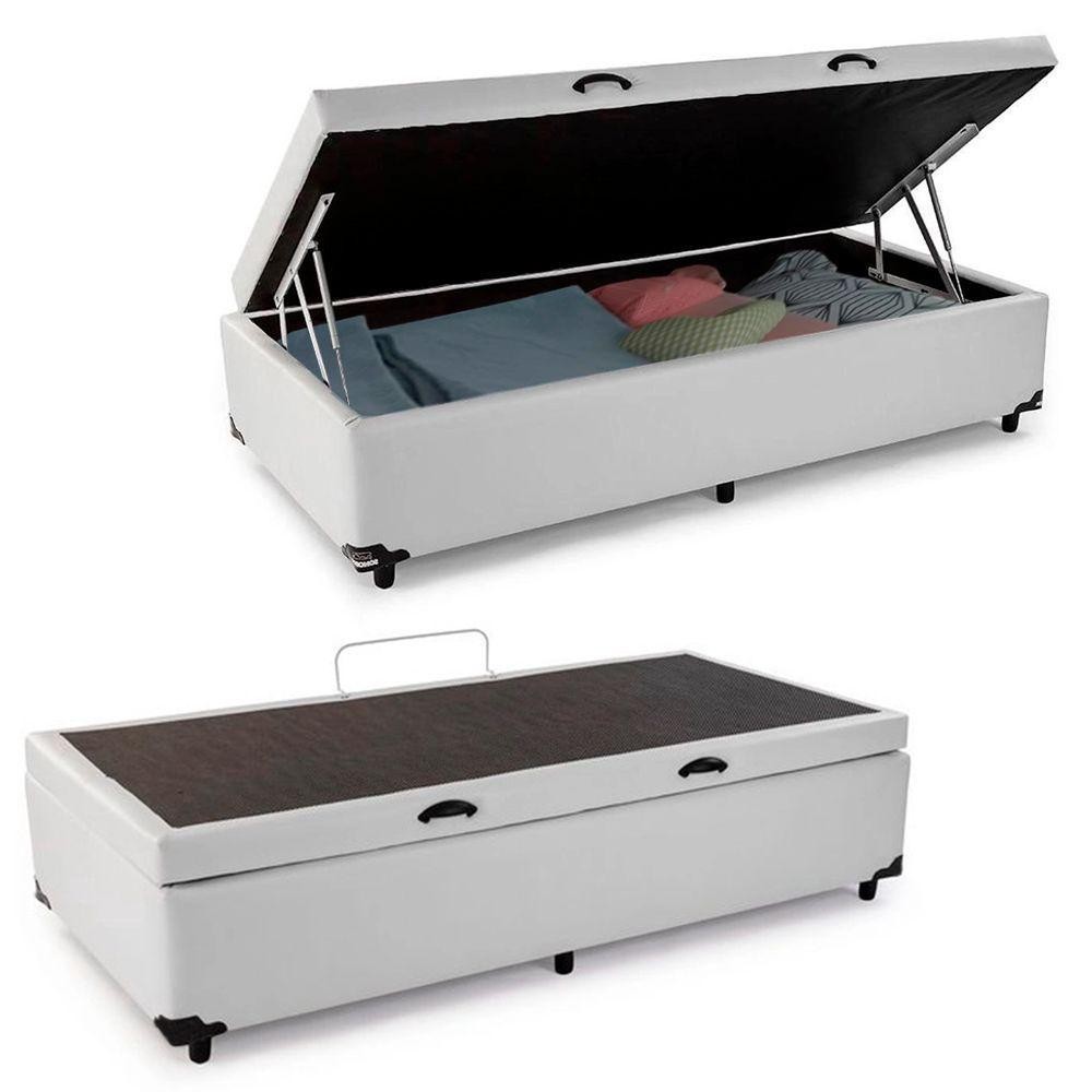 Cama Box Baú Solteiro Sintético Serene Branco 88x188x44 - Home & Living