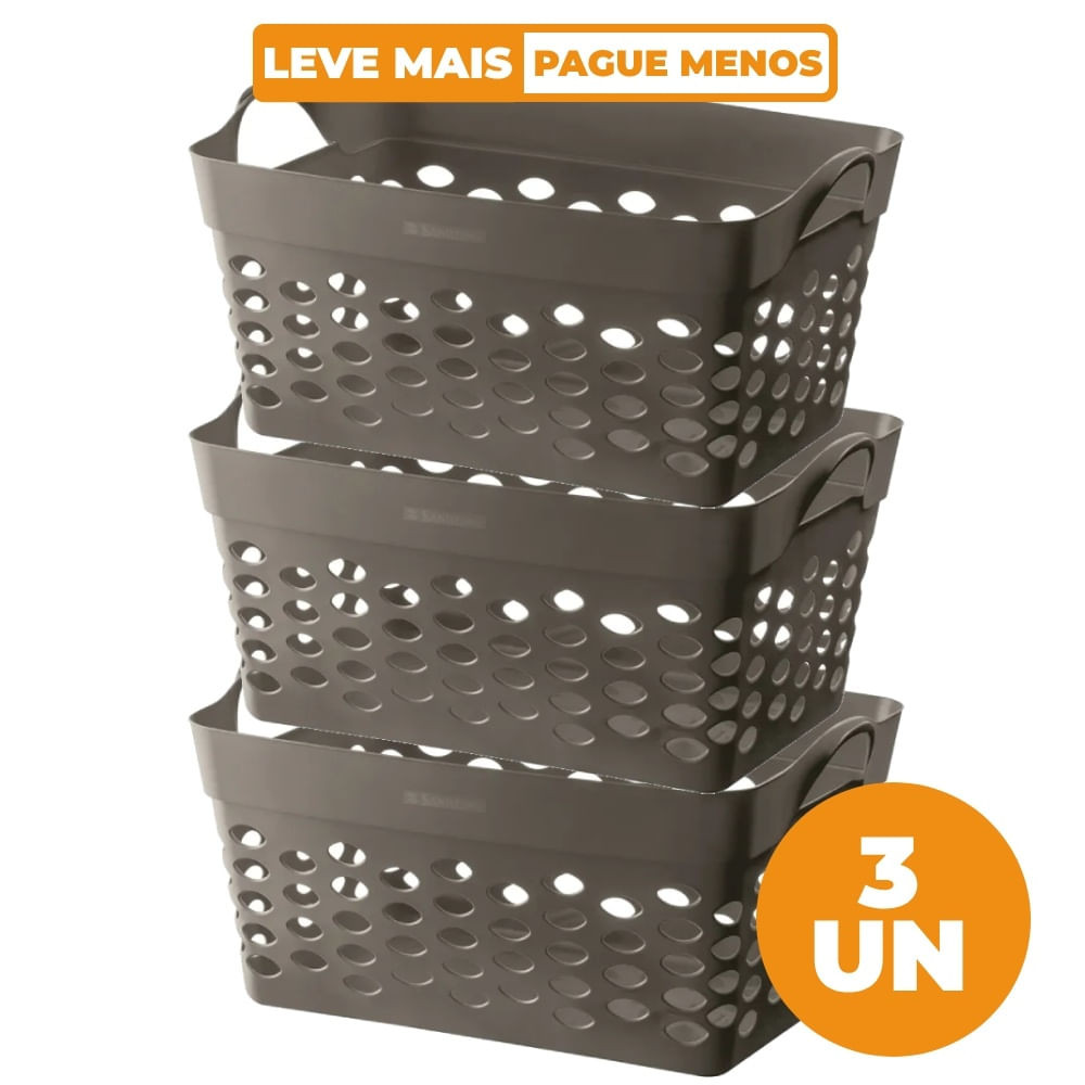 Kit 3 Cestos Organizadores Retangular Plástico Castor 22L Moolti Sanremo em Oferta na Shopee