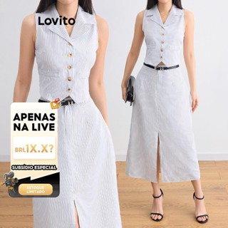 (LIVE STREAM SALE) Lovito Feminino elegante listrado falso bolso botão frente superior ou inferior L105MD250 em Oferta na Shopee