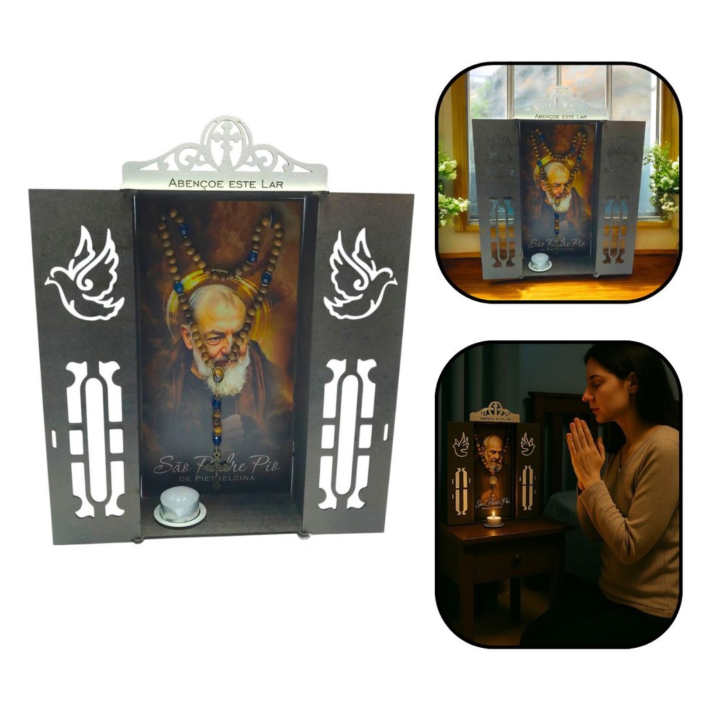 Capela Oratório Padre Pio com Terço e Vela