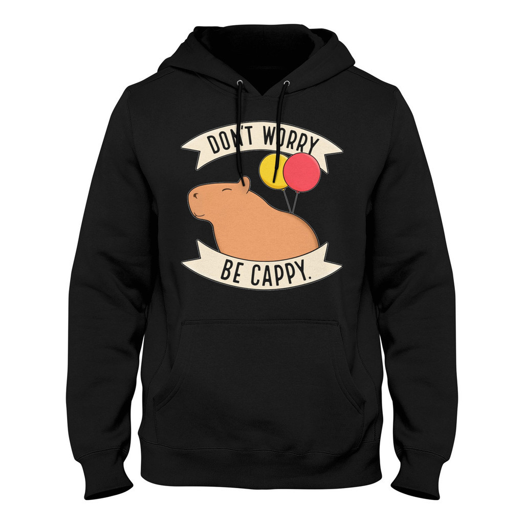 Blusa Moletom Capuz Engraçado Capivara Be Cappy Bege Lançamento Promoção Casual Unissex Feminino Masculino Blusa De Frio