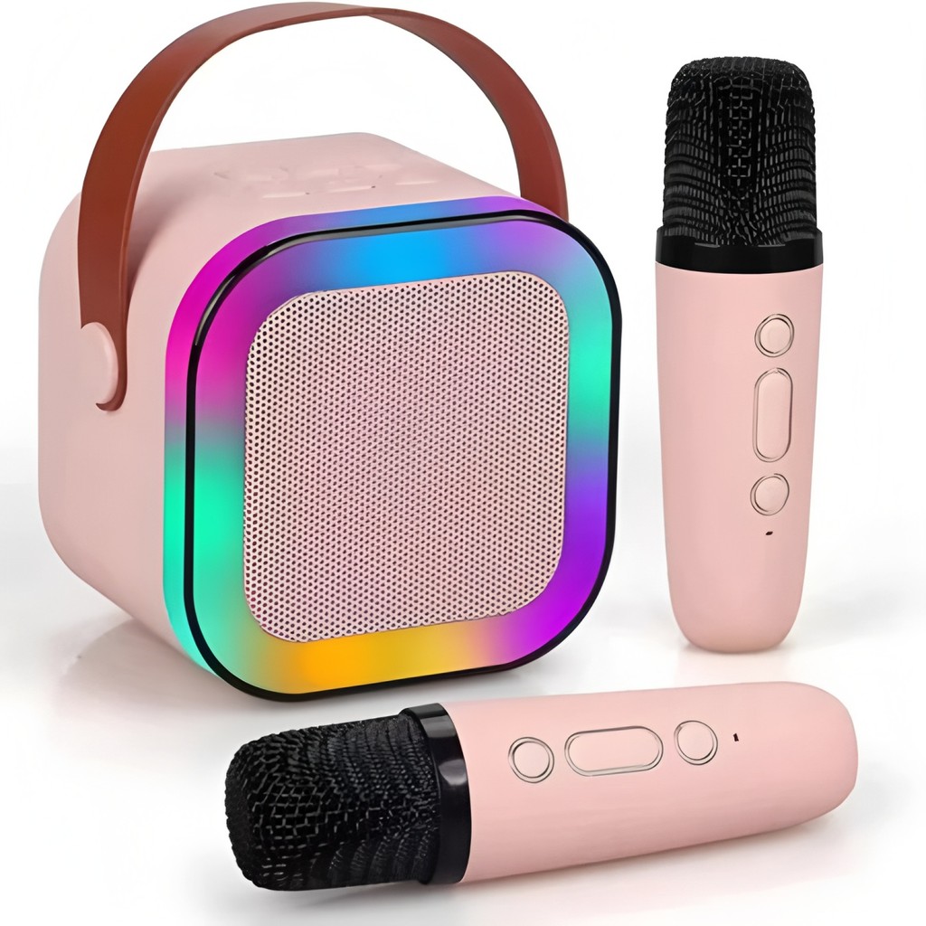 FUSHANG Caixa De Som C/ 2 Microfones Bluetooth 5.0 Karaokê Luzes led, Entretenimento em Ca...