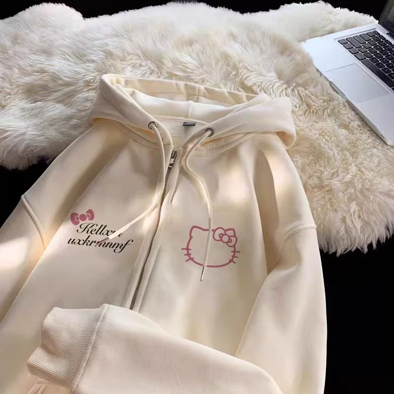 Inverno Grosso Zíper Casaco Feminino Coreano Ins Doce Estilo Universitário Solto Manga Longa Com Capuz