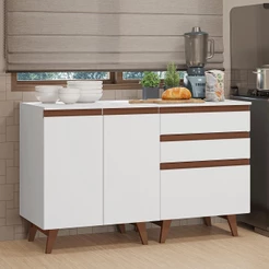 Kit com Dois Balcões de Cozinha 2 Portas 3 Gavetas (com tampo) Branco Reims Madesa