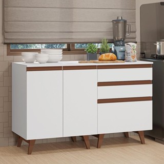 Kit com Dois Balcões de Cozinha 2 Portas 3 Gavetas (com tampo) Branco Reims Madesa em Oferta na Shopee