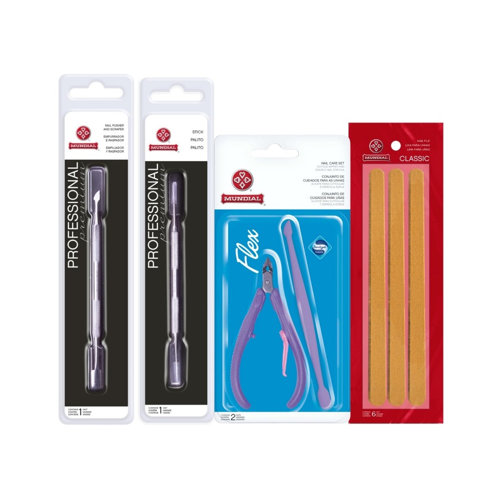 Kit Alicate Flex 168 Palito E Espátula Inox 6 Lixas Mundial