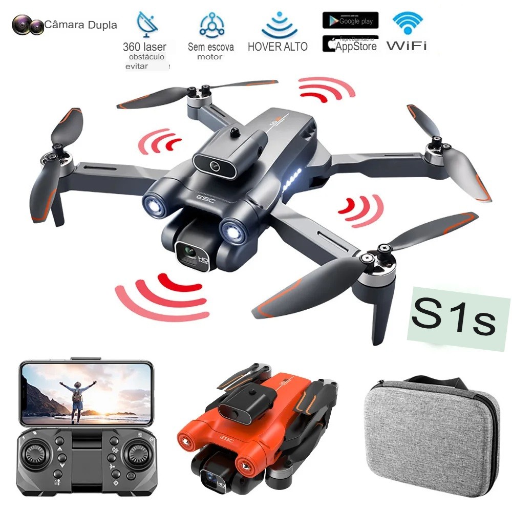 Drone S1S Mini, 4K com Câmera HD, Evita Obstáculos, Motor Brushless 1 Bateria