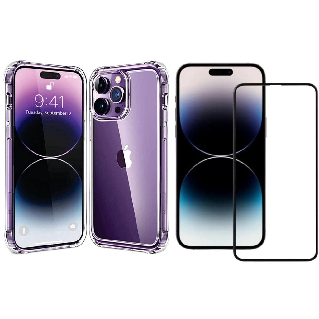Kit 2 em 1 Película Vidro 3D + Capa Capinha Transparente Para IPhone Apple 6 7/8 Plus Xr 11 12 13 14 15 16 Pro Max