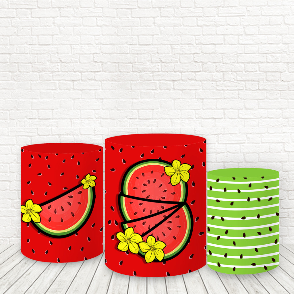 Trio de Capas Cilindros Tecido Sublimado 3D Festa decoração Tema Melancia