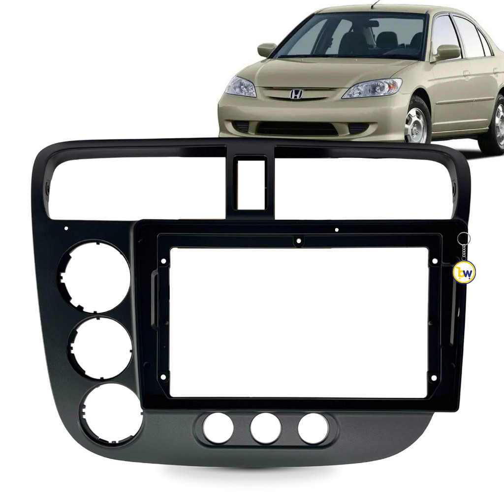 Moldura Painel Multimidia 9" 2Din Honda Civic G7 2001 a 2006 P/ Multimídia Central Original Fiamon