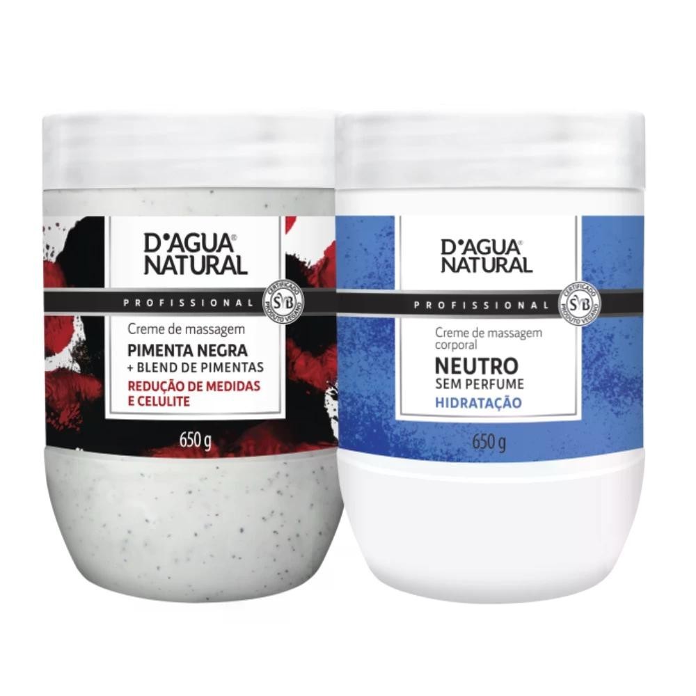 Kit Massagem Corporal Dagua Natural 1x Creme Pimenta Negra 650g + 1x Creme Neutro 650g
