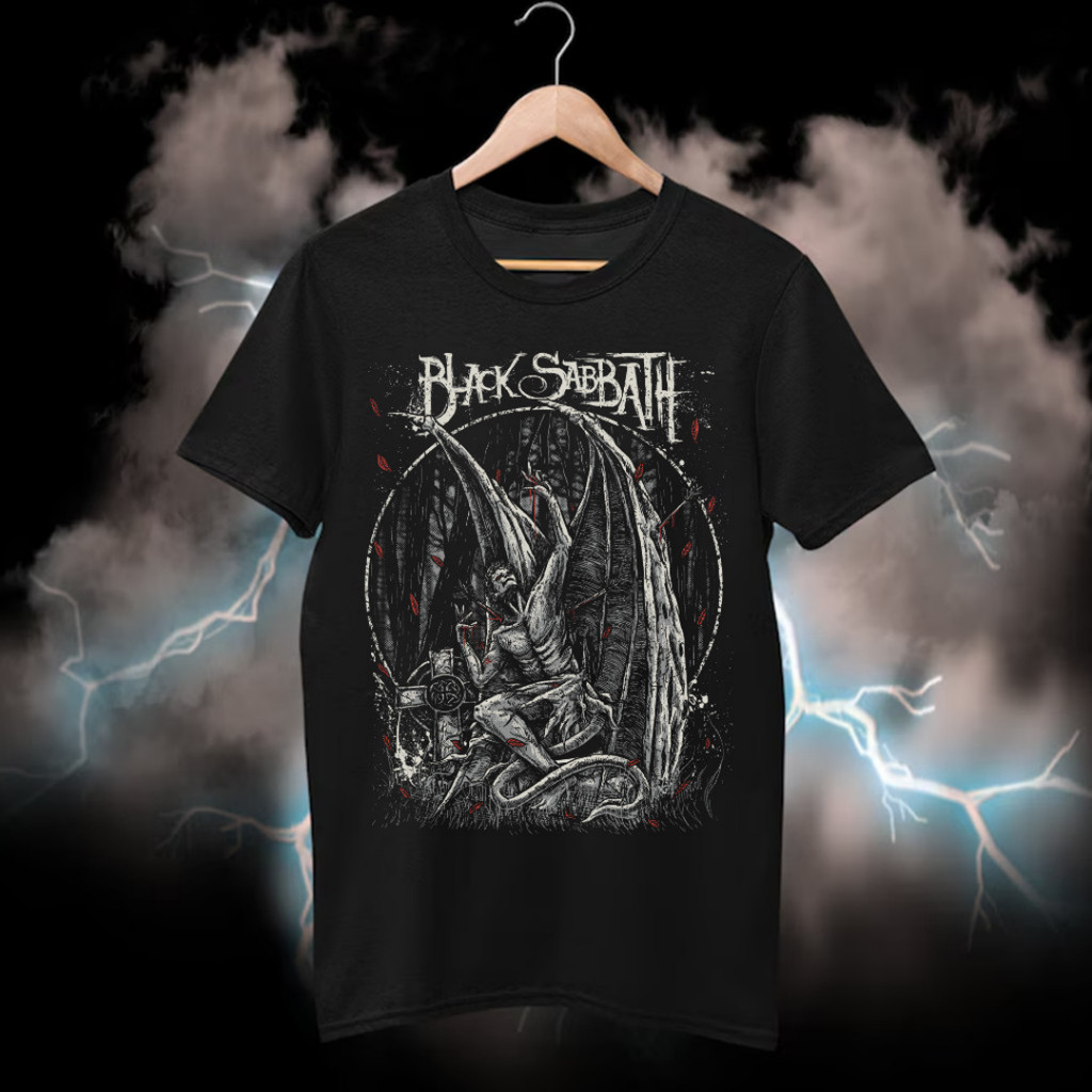 Camiseta 100% Algodão Oversized Streetwear Black Heavy Metal Escuro Seraphim Ángel Devil T-shirt