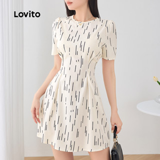 Lovito Vestido Casual geométrico drapeado plissado Padrão para mulheres L129AD1068 em Oferta na Shopee