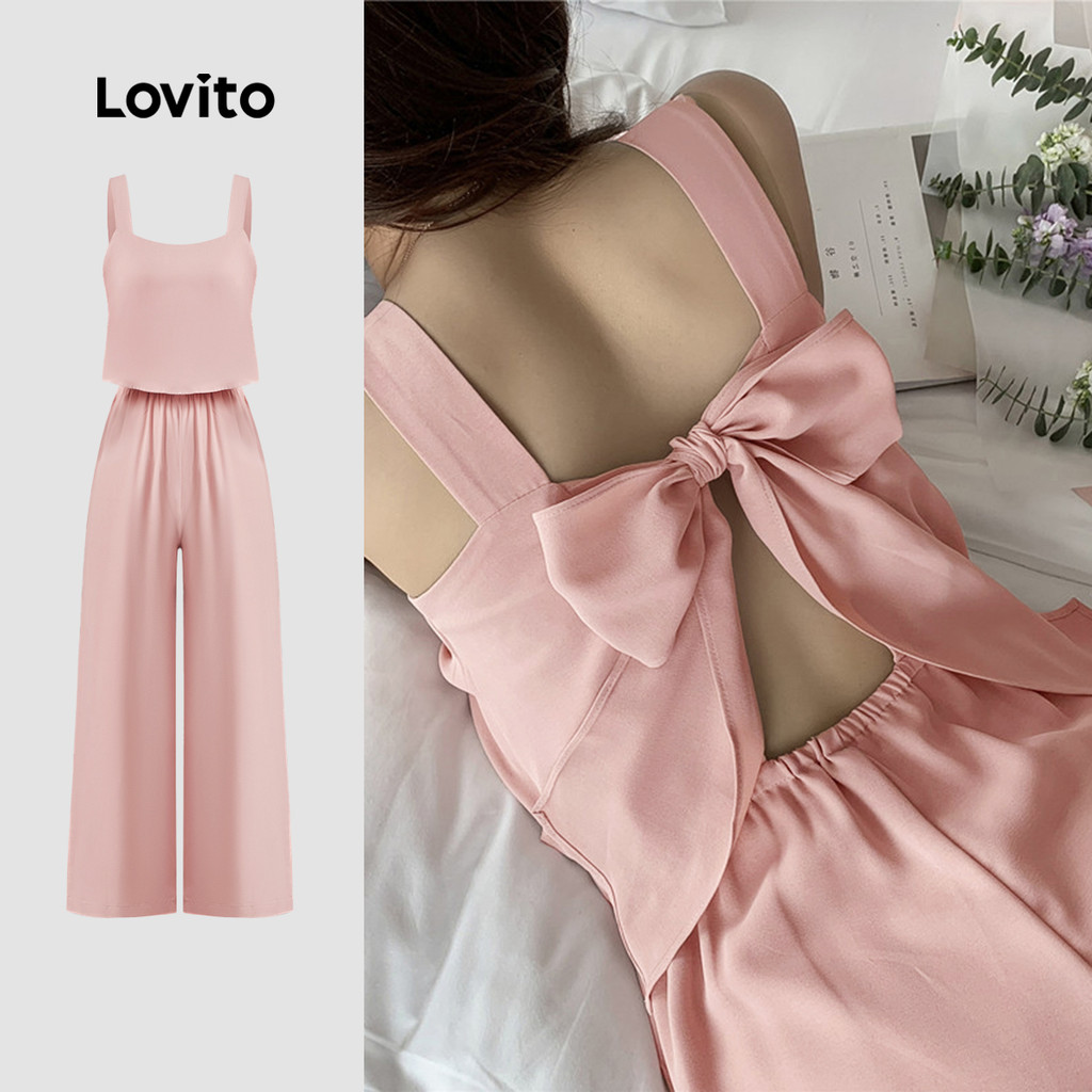 Lovito Macacão Casual liso com laço nas costas para mulheres L129ED351 - Women Clothes