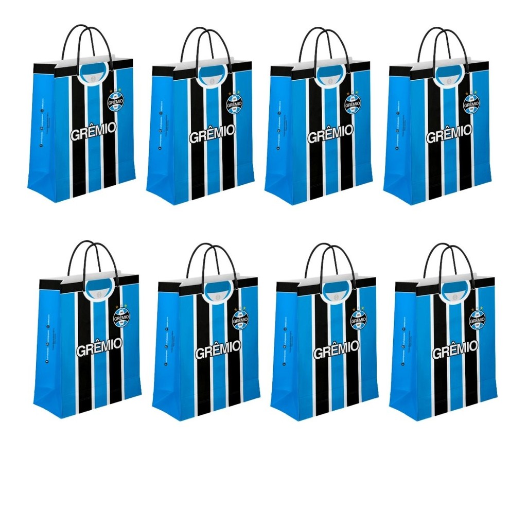 Kit 20 Sacolas M Papel Off-Set Com Alça Gorgurão Time Grêmio Oficial do Clube Presente Atacado