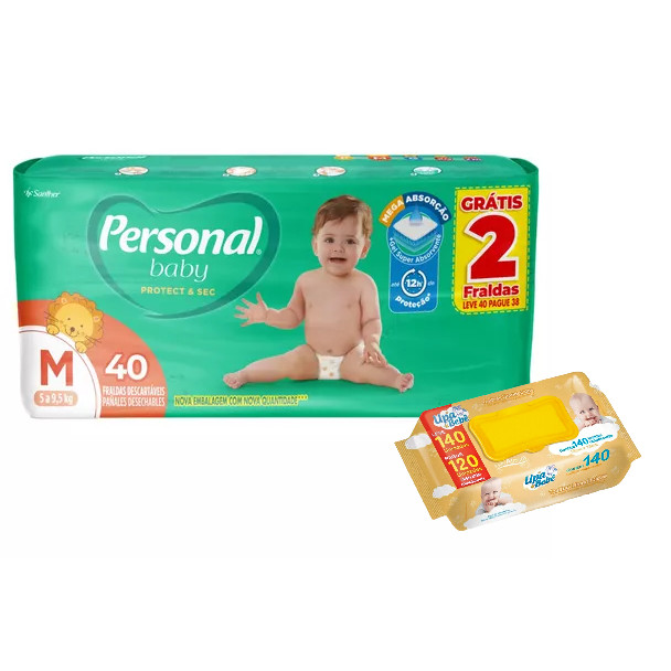 Kit higiene bebê Fralda Personal Protect & Sec M c/ 40 fraldas e Lenço Umedecido Upa Bebê em Oferta na Shopee