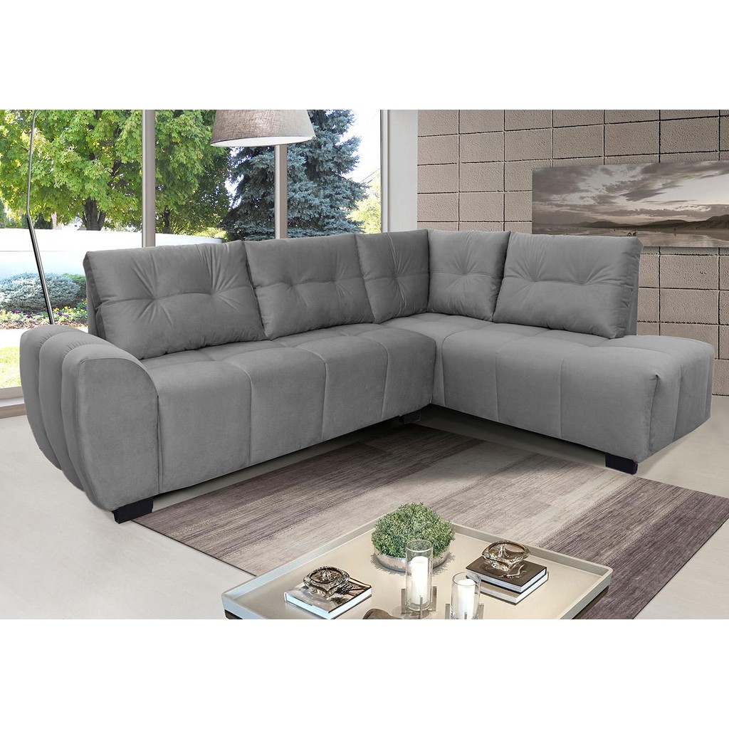 Sofá de Canto 6 Lugares Hellen Lugano com Revestimento em Tecido Velut Cinza e 205/190 cm em Oferta na Shopee