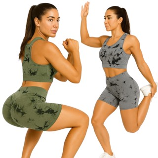 Conjuntos TOP e SHORT Tie-Dye Levanta Bumbum Cintura Alta Fitness Academia em Oferta na Shopee