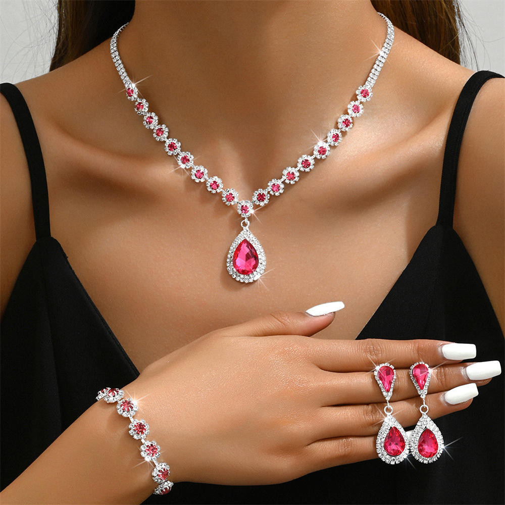 3 Pçs/4 Conjunto De Jóias De Casamento Nupcial Prata Strass Colar Brincos Pulseira Conjuntos Traje Formal Para Mulheres — imagem 2 de 2
