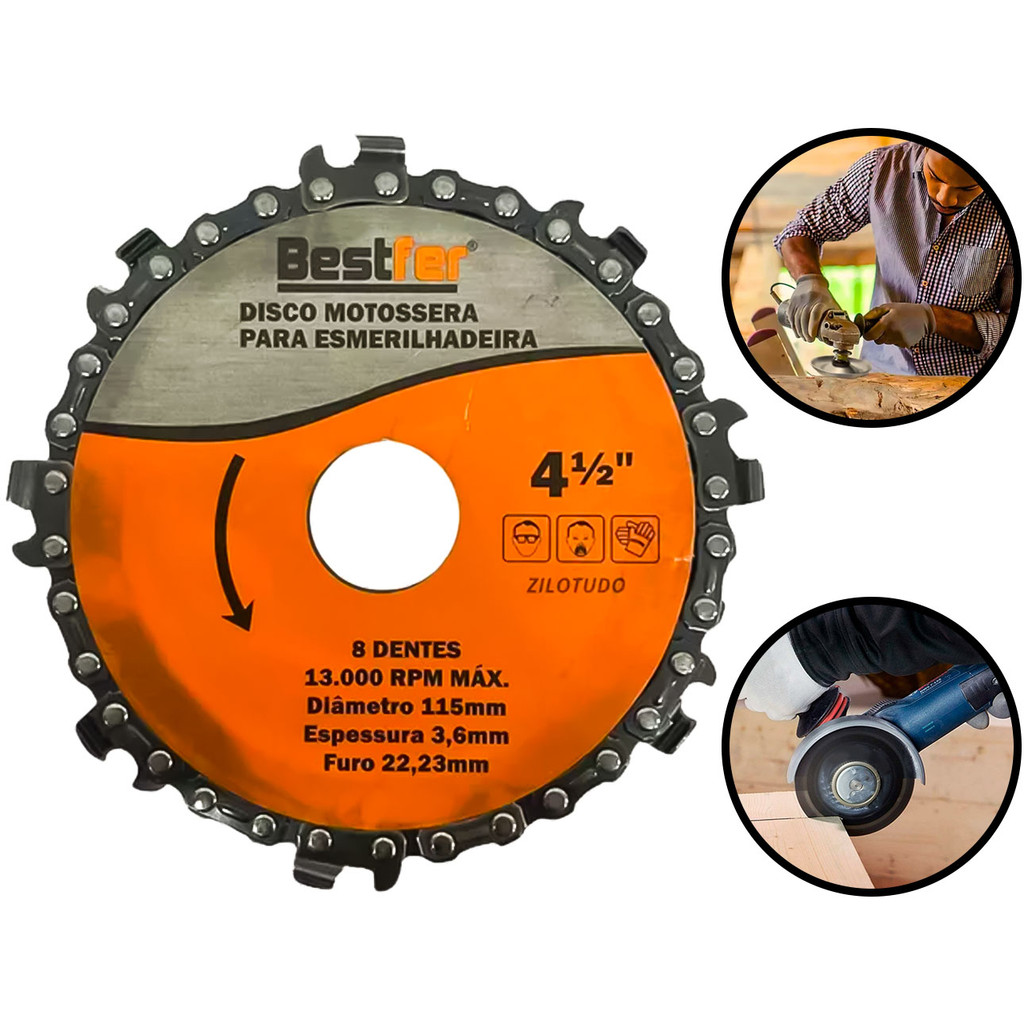 Disco Corte E Desbaste Madeira Corrente Motosserra Para Esmerilhadeira Lixadeira 8 Dentes Bestfer em Oferta na Shopee