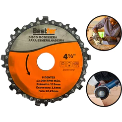 Disco Corte E Desbaste Madeira Corrente Motosserra Para Esmerilhadeira Lixadeira 8 Dentes Bestfer
