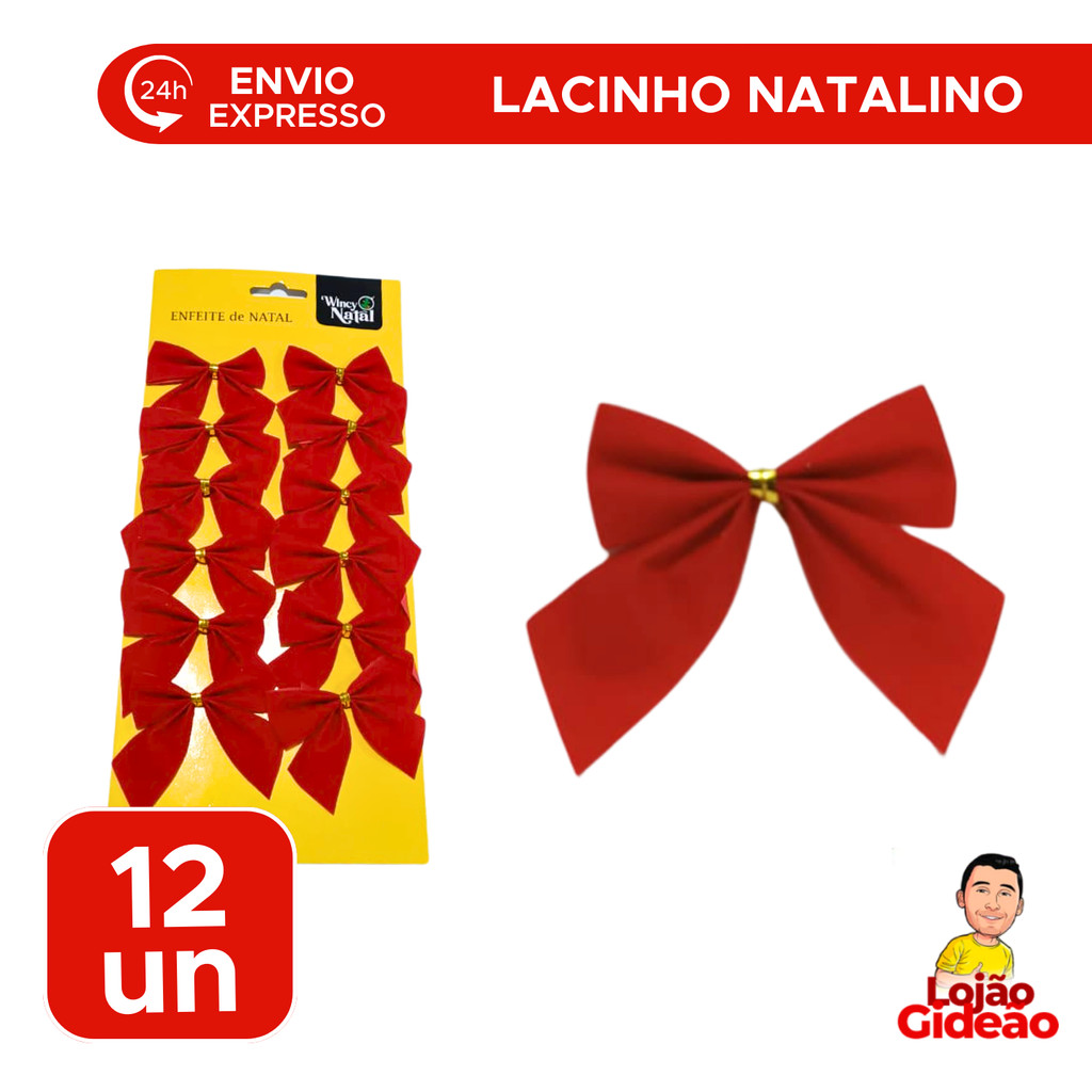 Kit 12 Laços Vermelho 5,5cm Enfeite Natalino Decoração Árvore de Natal