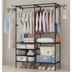 Guarda Roupa Portatil Arara Multifuncional Desmontavel Arara De Roupa Cabideiro Chão Sapateira Rack.b