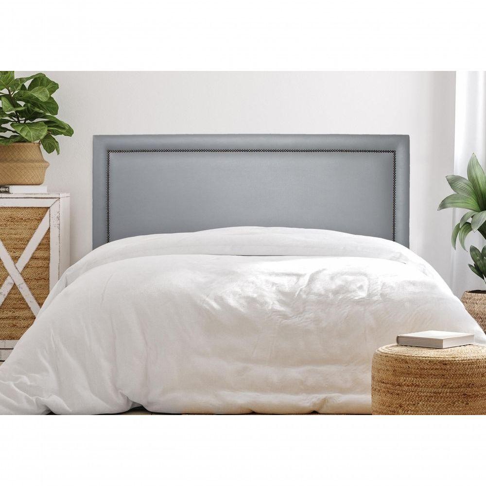 Cabeceira Casal Reta Luxo 140x60 Courino Cinza - Tachas Fumê - Home & Living