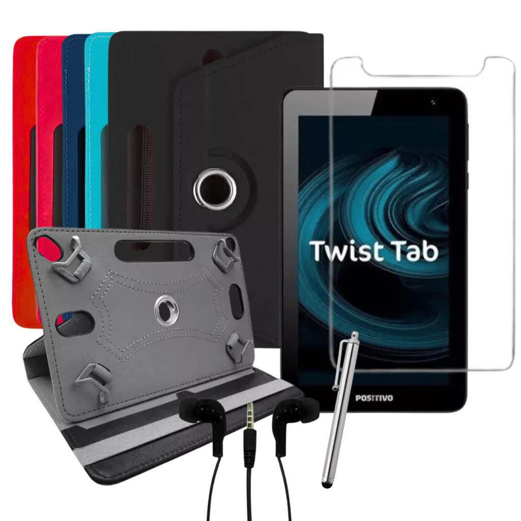 Capa Giratória P/ Tablet Positivo Twist Tab 7 Polegadas + Película + Fone + Caneta Touch