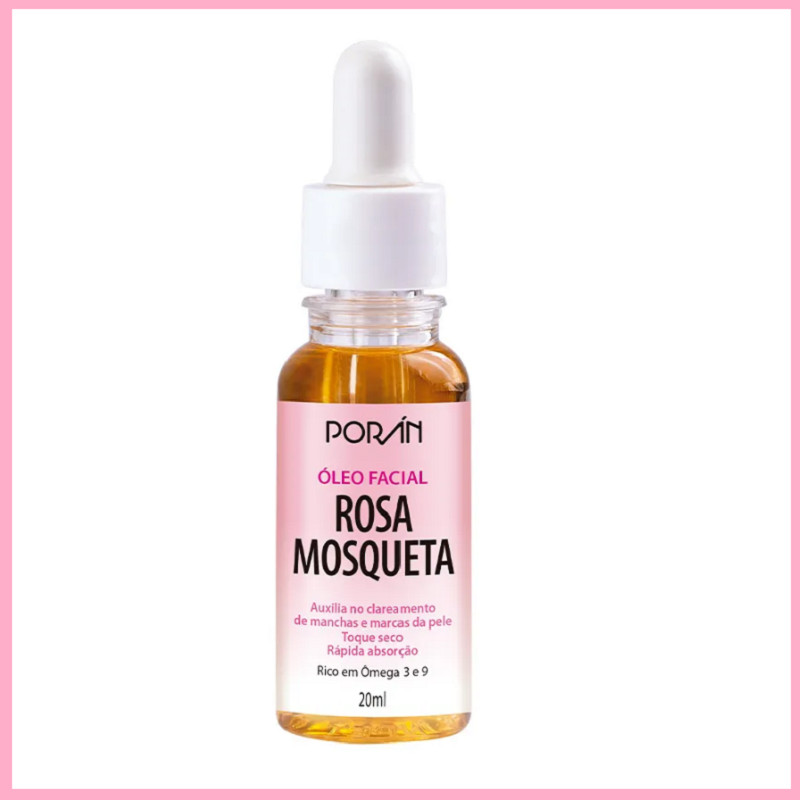 Oleo De Rosa Mosqueta Clareia Manchas Cicatrizes e Estrias - 100% Vegano 20 ML -  Poran PR52 em Oferta na Shopee