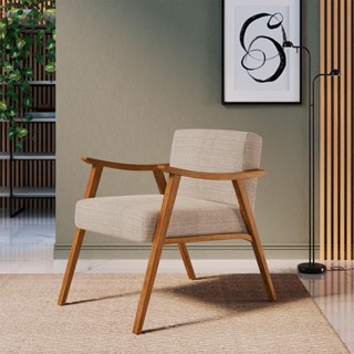 Poltrona Ravena Algodão Bege e Nogueira em Oferta na Shopee