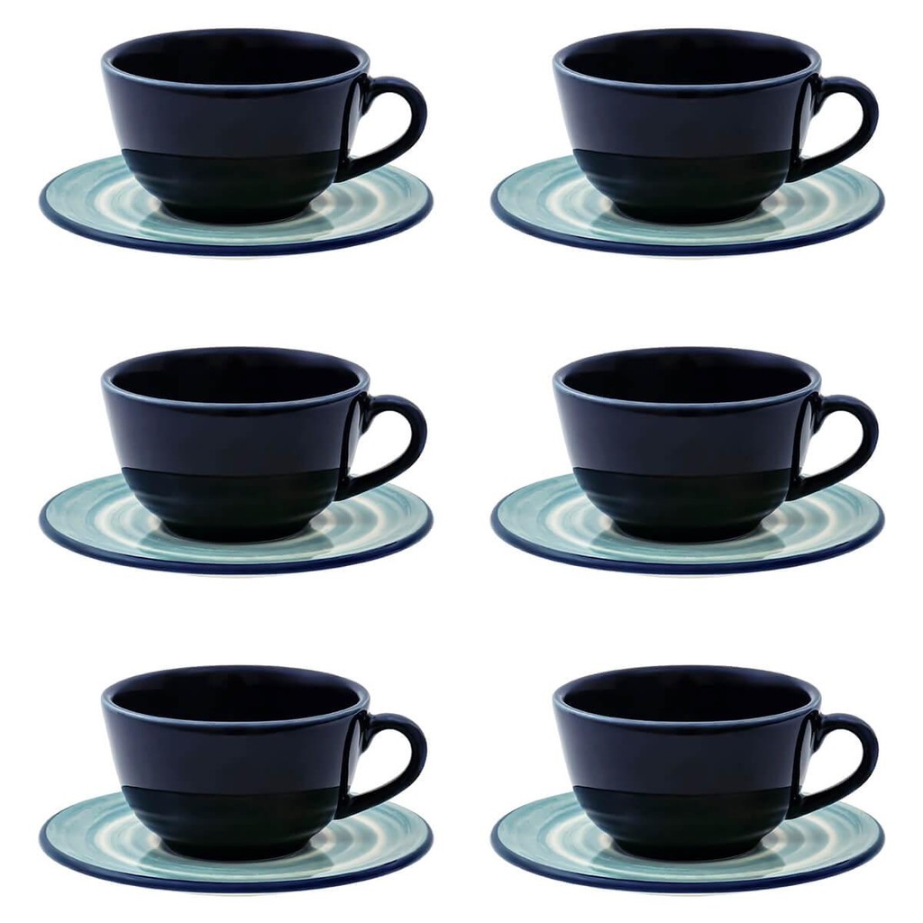Jogo de 6 Xícaras de Chá Grande 200ml c/ Pires Unni Oceânica em Oferta na Shopee