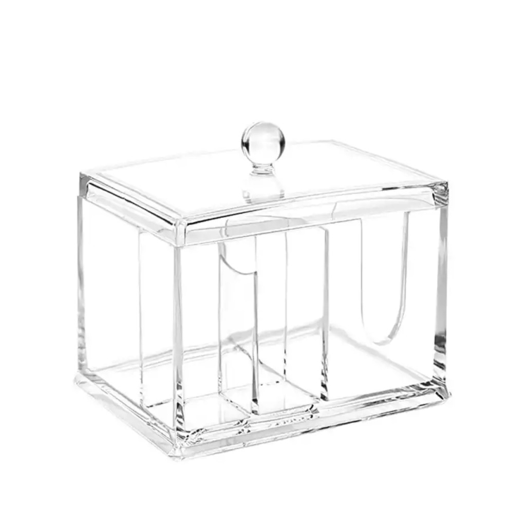 Porta Algodão Com Tampa E Divisão Em Acrílico Transparente em Oferta na Shopee