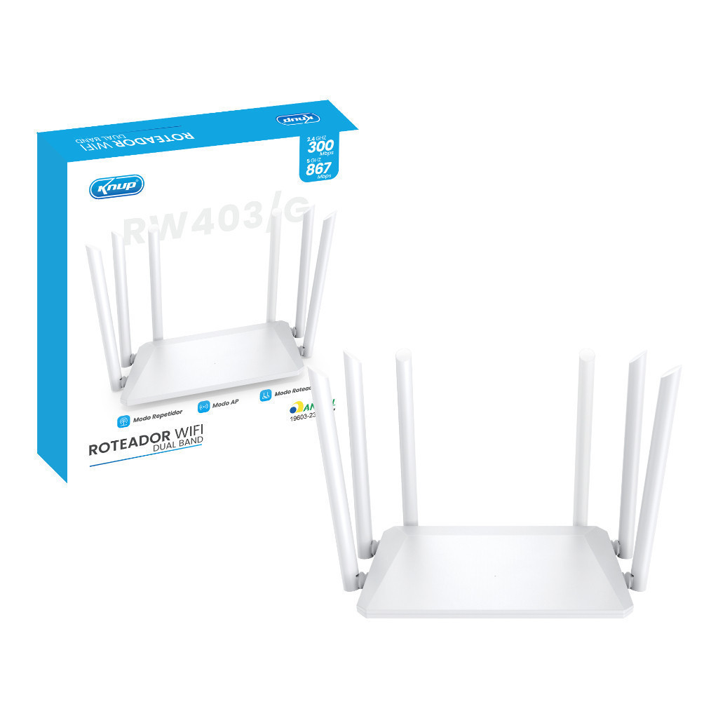 Roteador Wireless Dual Band 5Ghz/2.4Ghz 300Mbps com 6 Antenas KP-RW403/G em Oferta na Shopee