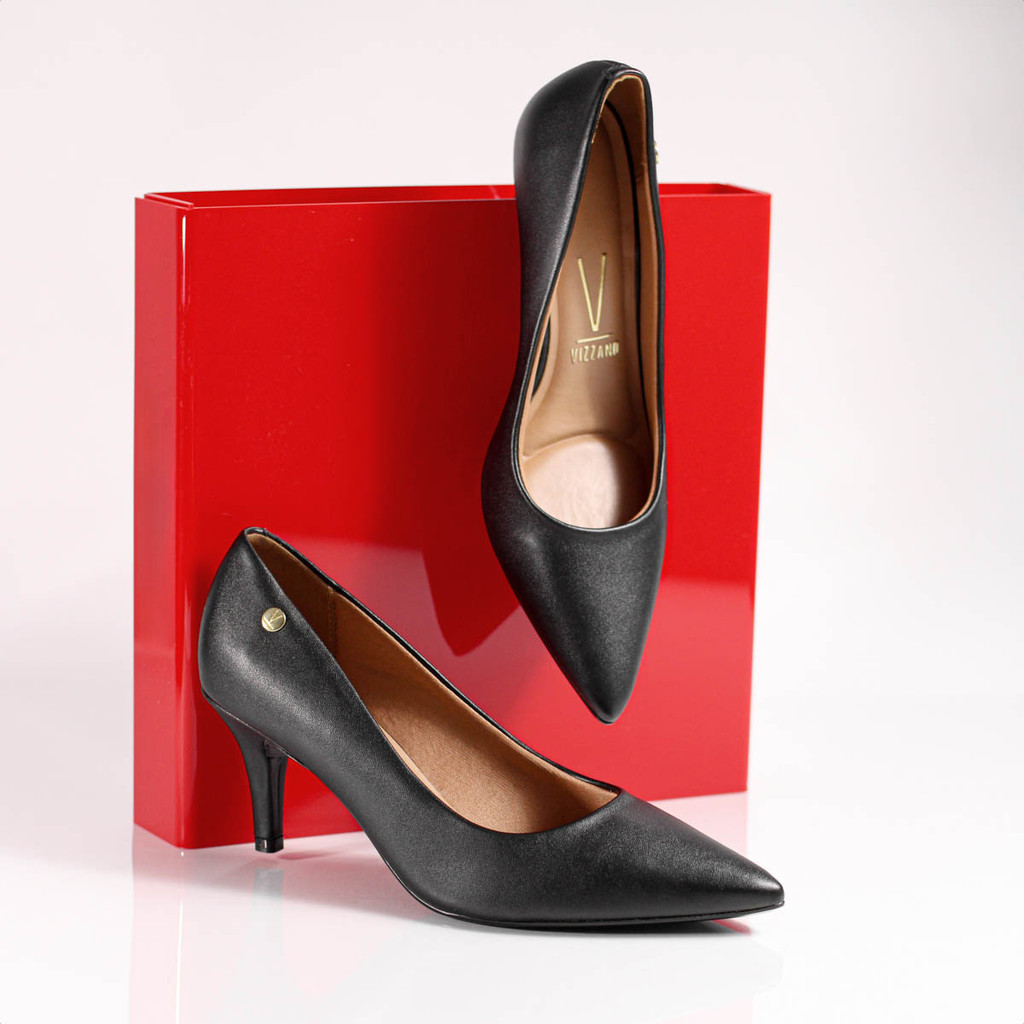 Scarpin Vizzano Pelica Salto Médio Fino Preto - Feminino em Oferta na Shopee