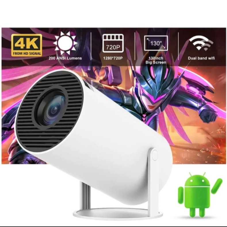 Projetor HY300 Smart Portátil roid 11 4K Ultra HD com Wifi, Bluetooth e Alto-falante Integrado V VARIEDADES