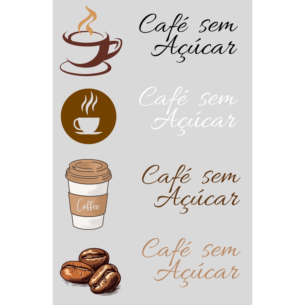 Stickers Adesivos Utilidades Domésticas - Café sem açúcar - Alto relevo - "APLIQUE VC MESMO".