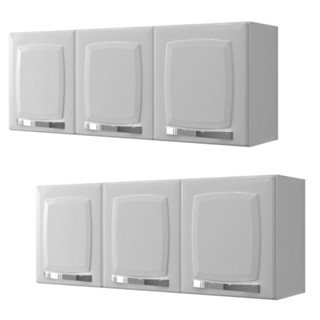 Conjunto 2 Armários de Cozinha Aéreos Itatiaia Aço 3 Portas Rose Branco Neve Multiuso